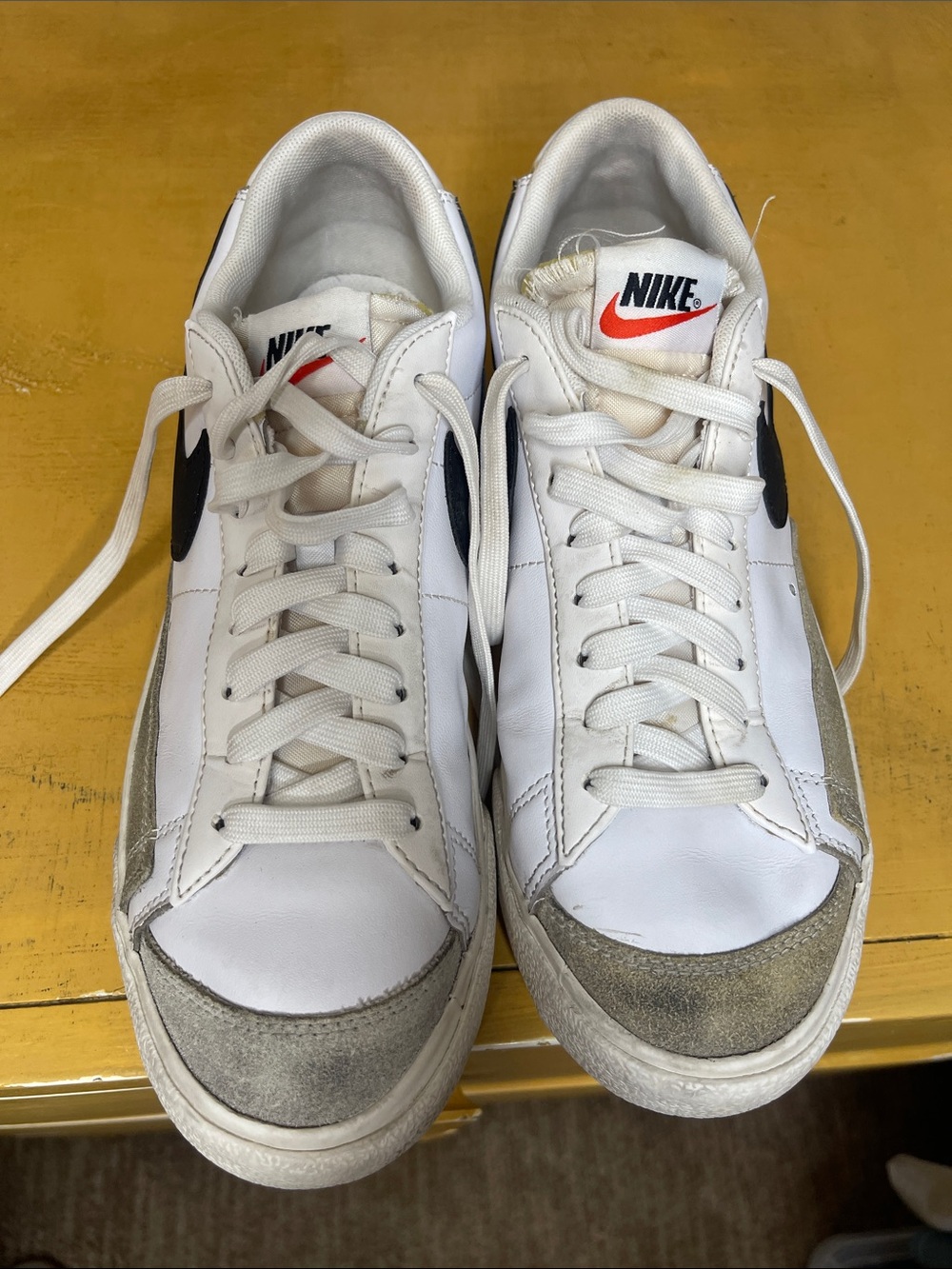 Nike White Sneakers with Black Swoosh and Gray Suede Accents - Picture 1 of 5